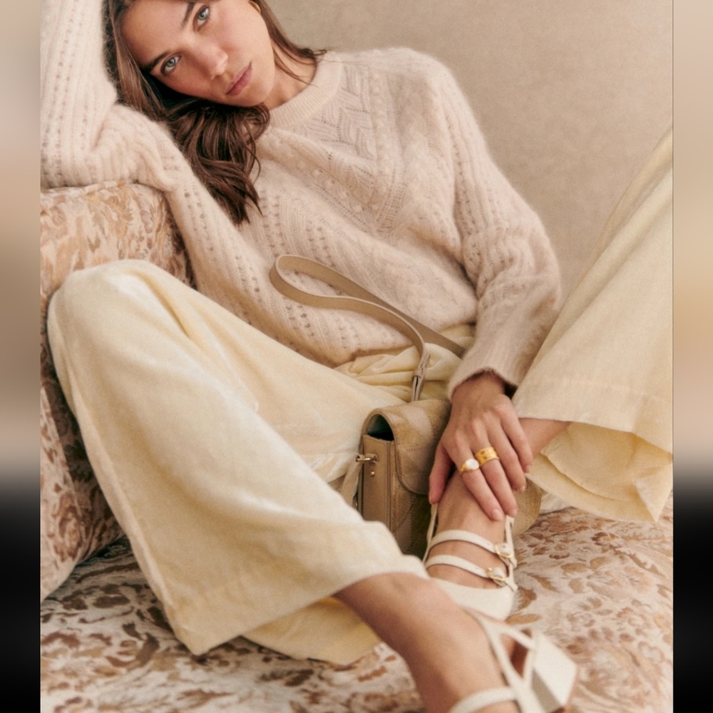 Sezane Malone Ecru Wide-Leg Velvet Trousers - Picture 6 of 7